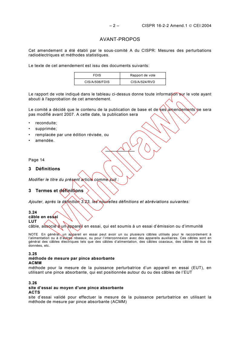 CISPR 16-2-2:2003/AMD1:2004 CISPR 16-2-2:2003/AMD1:2004 - Amendment 1 - Specification for radio disturbance and immunity measuring apparatus and methods - Part 2-2: Methods of measurement of disturbances and immunity - Measurement of disturbance power
Released:5/10/2004
Isbn:2831875048 - Page 2 preview