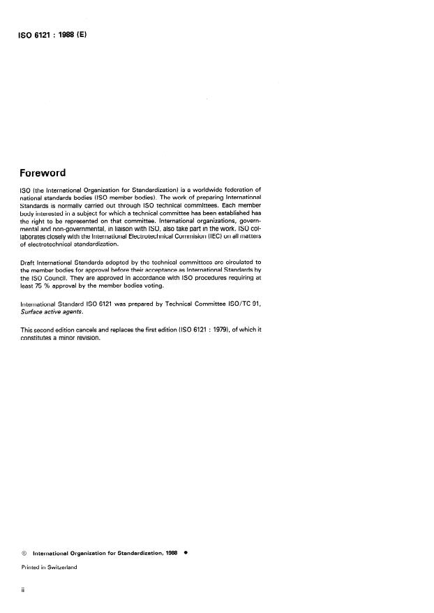 ISO 6121:1988 ISO 6121:1988 - Surface active agents -- Technical alkane sulfonates -- Determination of alkane monosulfonates content by direct two-phase titration - Page 2 preview
