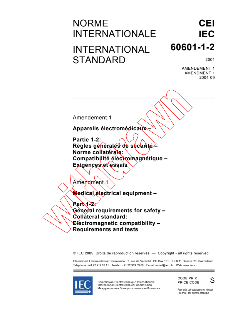 IEC 60601-1-2:2001/AMD1:2004 - Amendment 1 - Medical electrical equipment - Part 1-2: General requirements for safety - Collateral standard: Electromagnetic compatibility - Requirements and tests
Released:9/28/2004
Isbn:2831882028