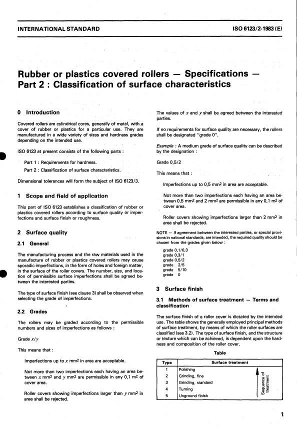 ISO 6123-2:1983 - Rubber or plastics covered rollers -- Specifications