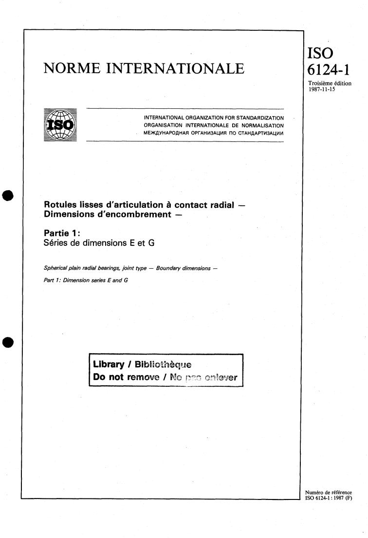 ISO 6124-1:1987 - Spherical plain radial bearings, joint type — Boundary dimensions — Part 1: Dimension series E and G
Released:11/19/1987