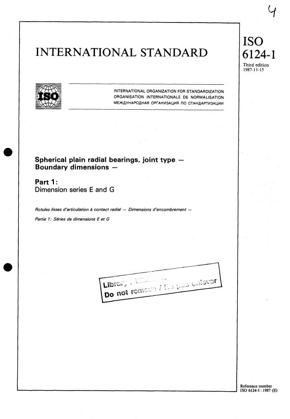ISO 6124-1:1987 - Spherical plain radial bearings, joint type -- Boundary dimensions