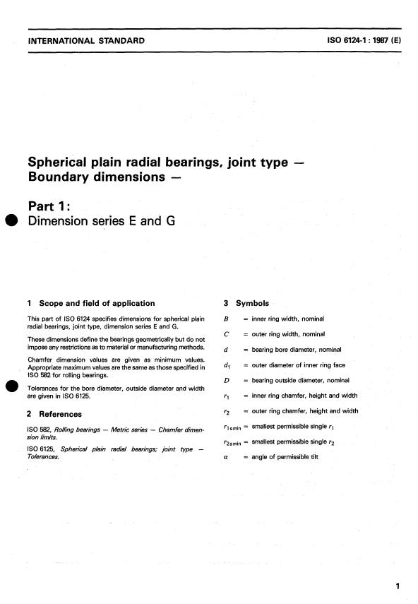 ISO 6124-1:1987 - Spherical plain radial bearings, joint type -- Boundary dimensions