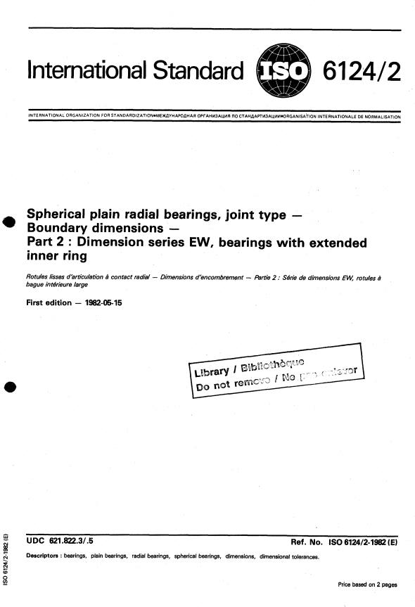 ISO 6124-2:1982 - Spherical plain radial bearings, joint type -- Boundary dimensions