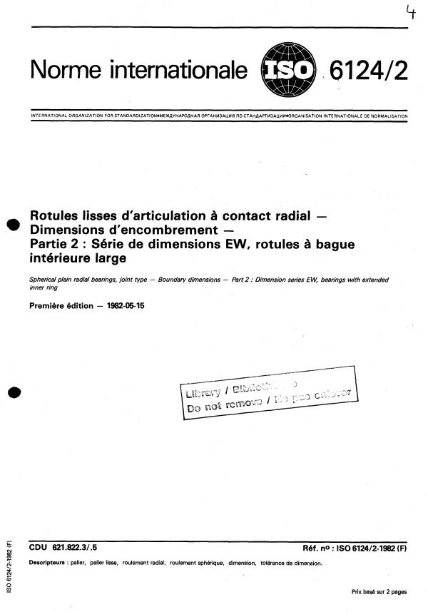 ISO 6124-2:1982 - Rotules lisses d'articulation a contact radial -- Dimensions d'encombrement