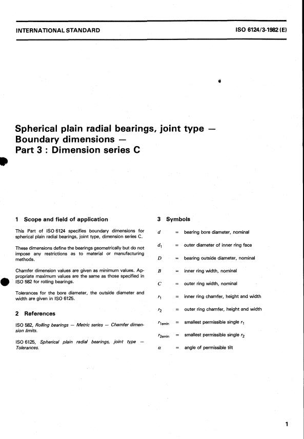 ISO 6124-3:1982 - Spherical plain radial bearings, joint type -- Boundary dimensions