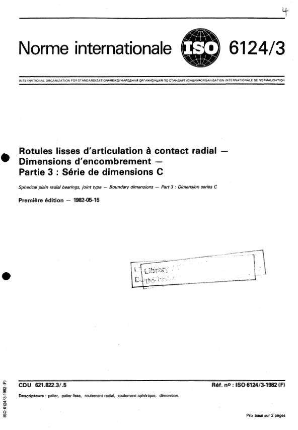 ISO 6124-3:1982 - Rotules lisses d'articulation a contact radial -- Dimensions d'encombrement