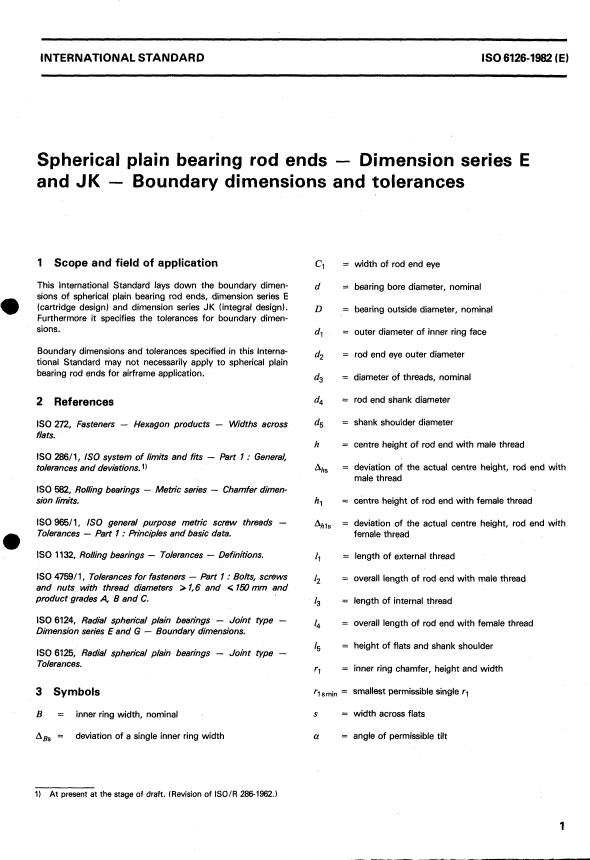 ISO 6126:1982 - Spherical plain bearing rod ends -- Dimension series E and JK -- Boundary dimensions and tolerances