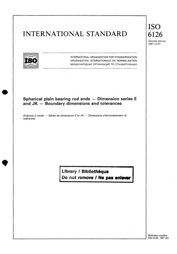 ISO 6126:1987 - Spherical plain bearing rod ends -- Dimension series E and JK -- Boundary dimensions and tolerances
