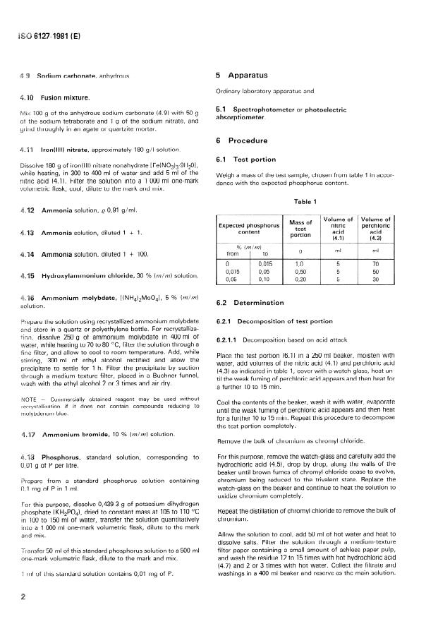 ISO 6127:1981 ISO 6127:1981 - Chromium ores -- Determination of phosphorus content -- Reduced molybdophosphate photometric method - Page 4 preview
