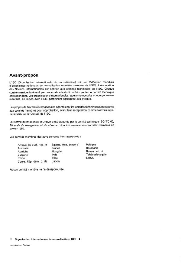 ISO 6127:1981 ISO 6127:1981 - Minerais de chrome -- Dosage du phosphore -- Méthode photometrique au molybdophosphate réduit - Page 2 preview