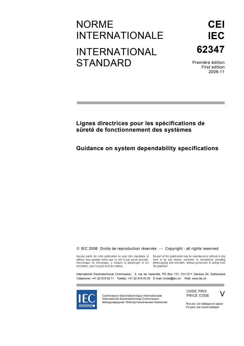 IEC 62347:2006 - Guidance on system dependability specifications