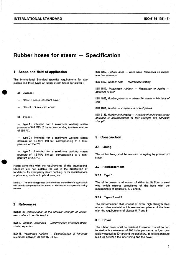 ISO 6134:1981 - Rubber hoses for steam -- Specification