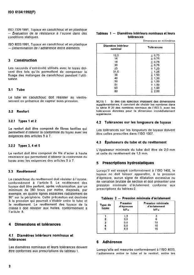 ISO 6134:1992 ISO 6134:1992 - Tuyaux et flexibles en caoutchouc pour la vapeur -- Spécifications - Page 4 preview