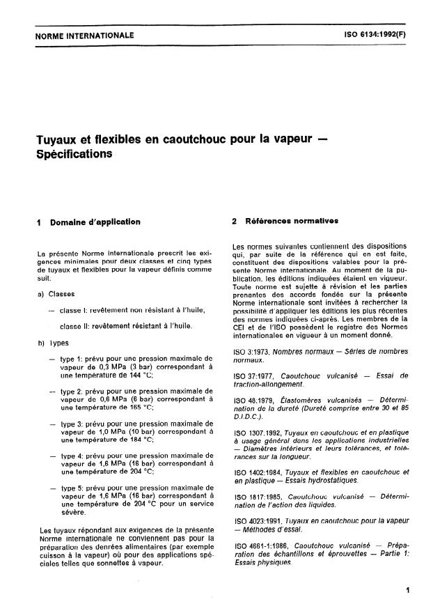 ISO 6134:1992 - Tuyaux et flexibles en caoutchouc pour la vapeur -- Spécifications