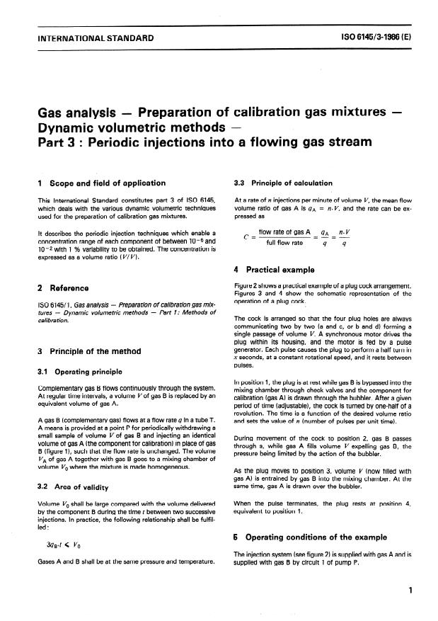 ISO 6145-3:1986 - Gas analysis -- Preparation of calibration gas mixtures -- Dynamic volumetric methods
