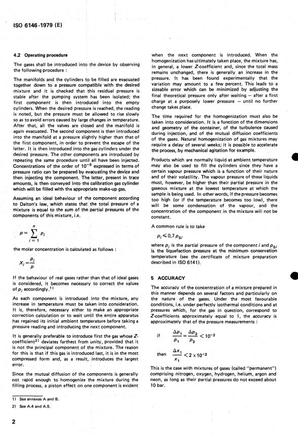 ISO 6146:1979 ISO 6146:1979 - Gas analysis -- Preparation of calibration gas mixtures -- Manometric method - Page 4 preview