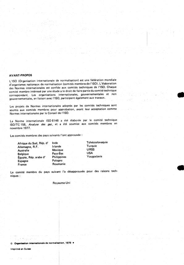 ISO 6146:1979 ISO 6146:1979 - Analyse des gaz -- Préparation des mélanges de gaz pour étalonnage -- Méthode par voie manométrique - Page 2 preview