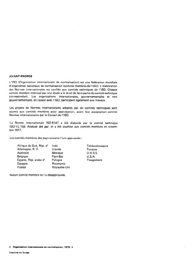 ISO 6147:1979 ISO 6147:1979 - Analyse des gaz -- Préparation des mélanges de gaz pour étalonnage -- Méthode par saturation - Page 2 preview