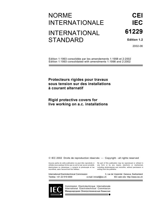 IEC 61229:1993+AMD1:1998+AMD2:2002 CSV - Rigid protective covers for live working on a.c. installations