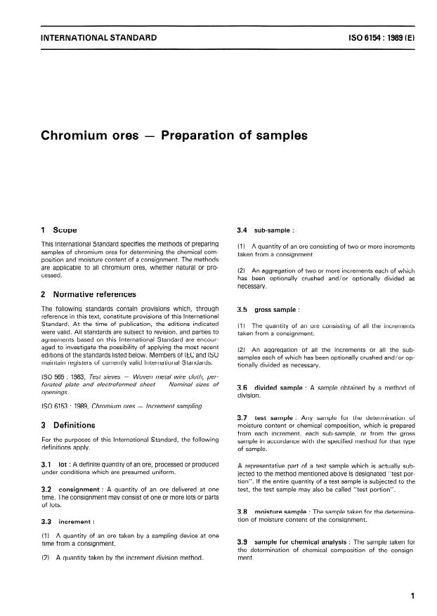 ISO 6154:1989 - Chromium ores -- Preparation of samples