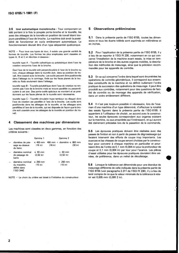 ISO 6155-1:1981 ISO 6155-1:1981 - Conditions de réception des tours semi-automatiques a tourelle révolver et a broche horizontale, et des tours automatiques monobroches -- Contrôle de la précision - Page 4 preview