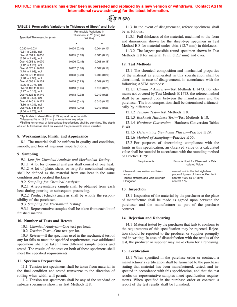 ASTM B620-98a - Standard Specification for Nickel-Iron-Chromium-Molybdenum Alloy (UNS N08320) Plate, Sheet, and Strip