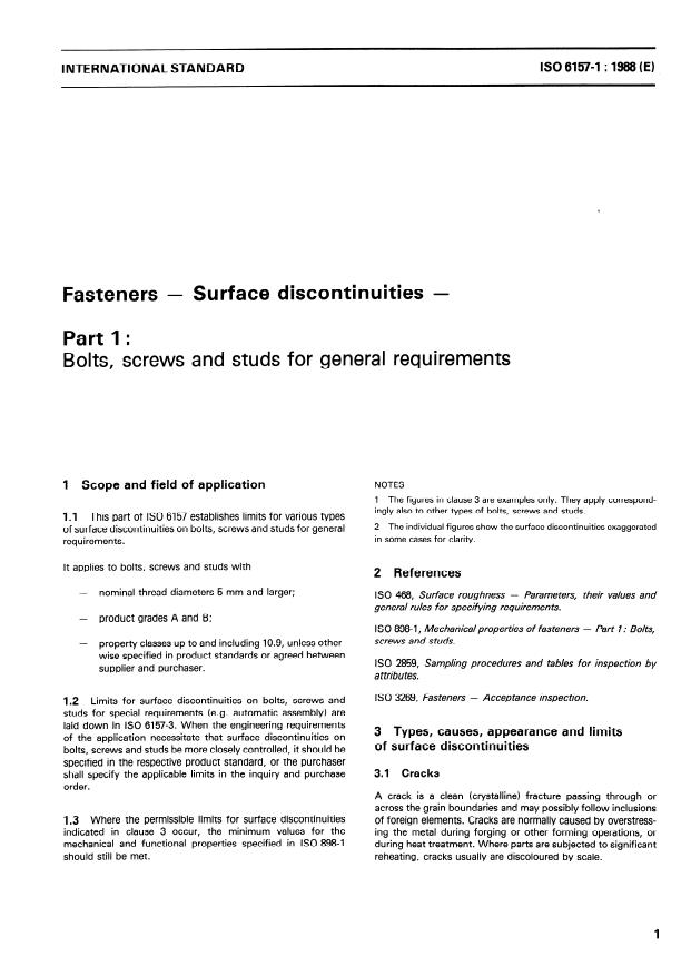 ISO 6157-1:1988 - Fasteners -- Surface discontinuities