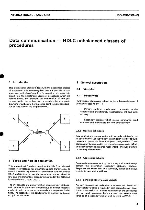 ISO 6159:1980 - Data communication -- HDLC unbalanced classes of procedures
