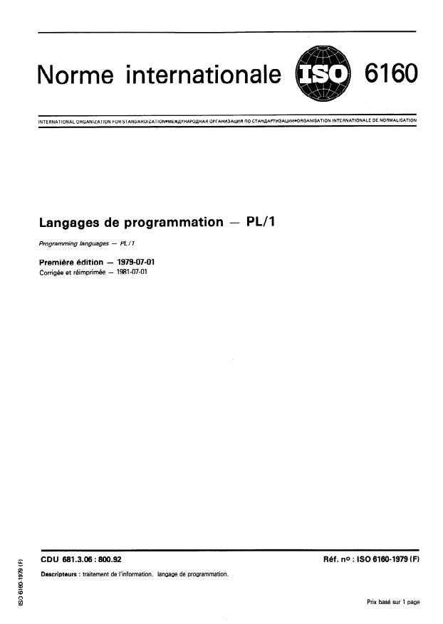 ISO 6160:1979 - Langages de programmation -- PL/1