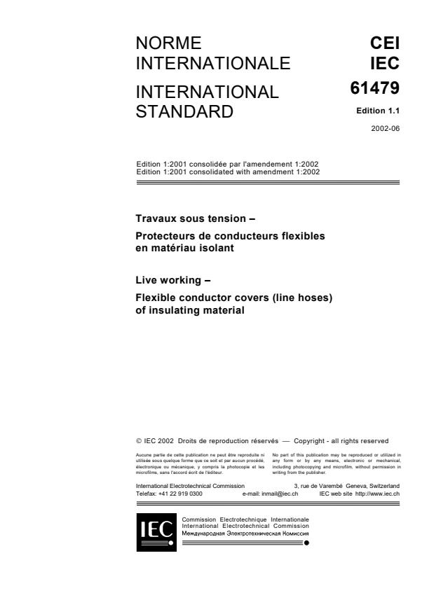 IEC 61479:2001+AMD1:2002 CSV - Live working - Flexible conductor covers (line hoses) of insulating material