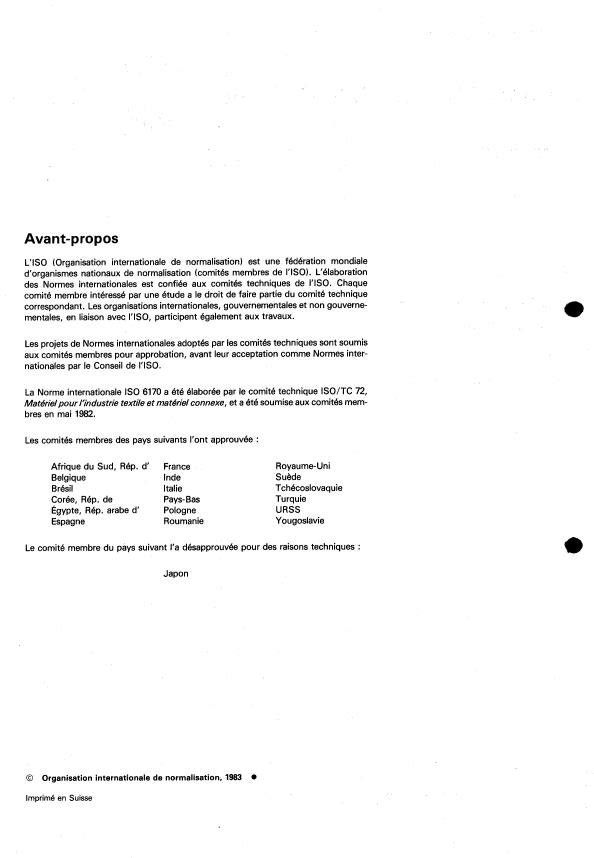 ISO 6170:1983 ISO 6170:1983 - Machines de filature -- Manchons-frotteurs (de sortie) de cardes - Page 2 preview