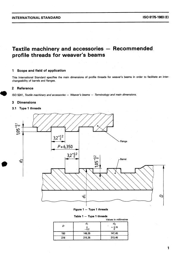 ISO 6175:1983 - Textile machinery and accessories -- Recommended profile threads for weaver's beams
