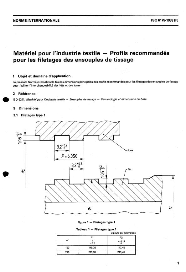 ISO 6175:1983 - Matériel pour l'industrie textile -- Profils recommandés pour les filetages des ensouples de tissage