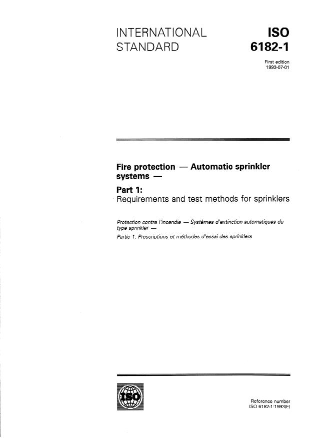 ISO 6182-1:1993 - Fire protection -- Automatic sprinkler systems