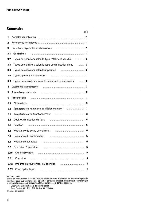 ISO 6182-1:1993 ISO 6182-1:1993 - Protection contre l'incendie -- Systemes d'extinction automatiques du type sprinkler - Page 2 preview