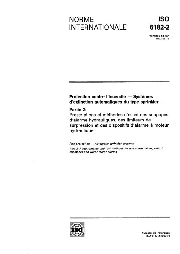 ISO 6182-2:1993 - Protection contre l'incendie -- Systemes d'extinction automatiques du type sprinkler