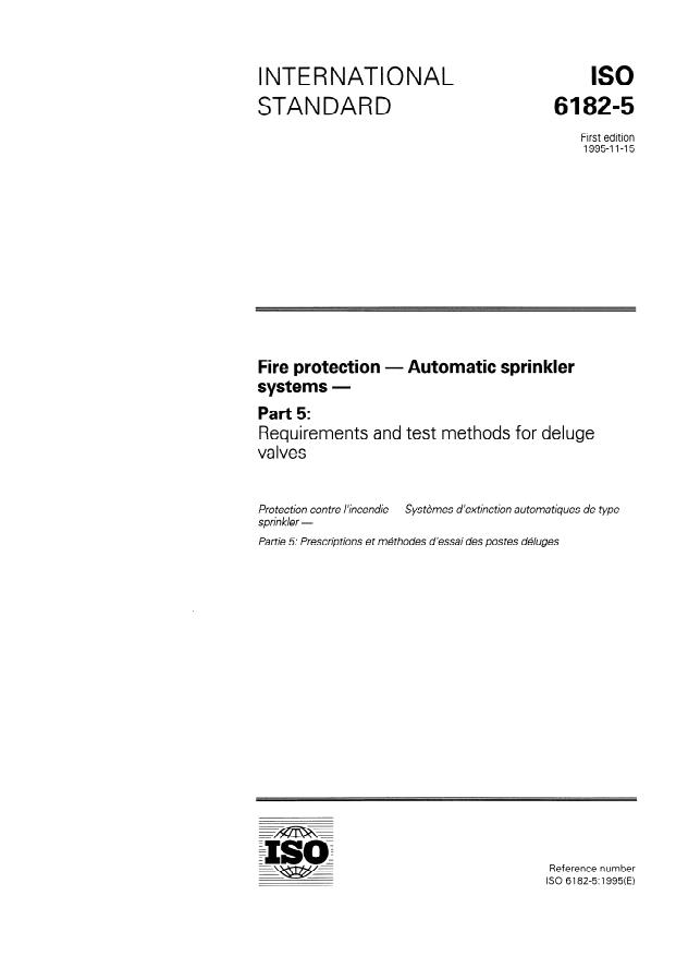 ISO 6182-5:1995 - Fire protection -- Automatic sprinkler systems