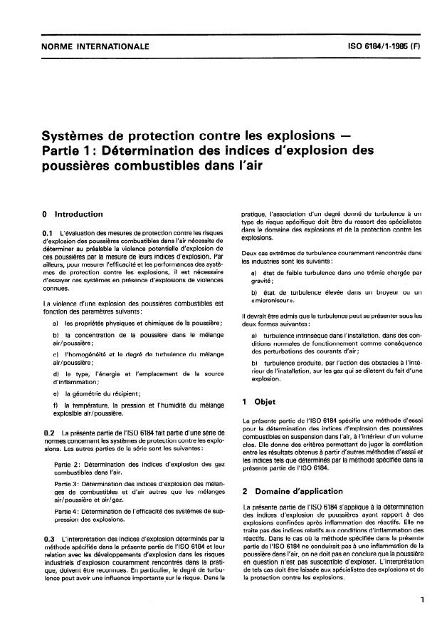 ISO 6184-1:1985 - Systemes de protection contre les explosions