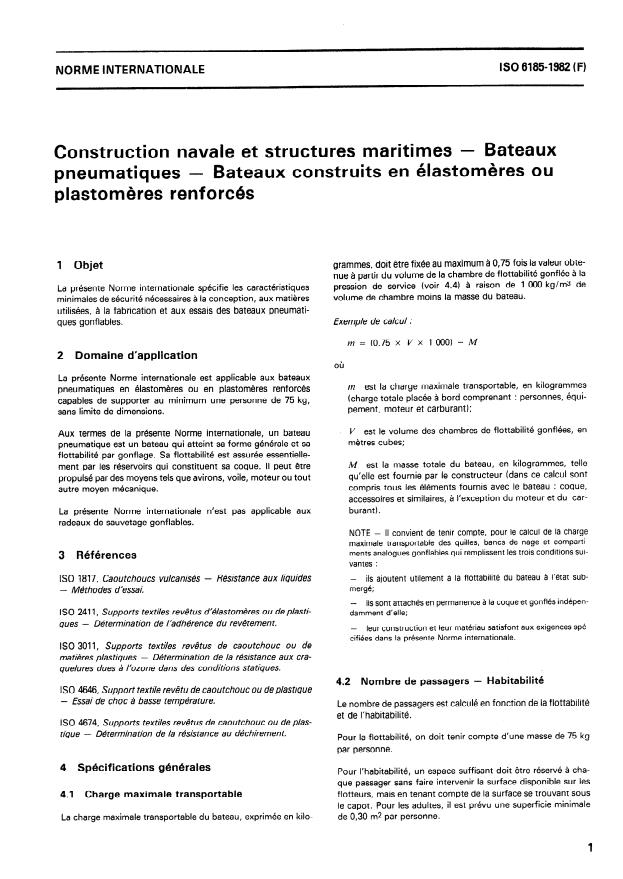 ISO 6185:1982 - Construction navale et structures maritimes -- Bateaux pneumatiques -- Bateaux construits en élastomeres ou plastomeres renforcés