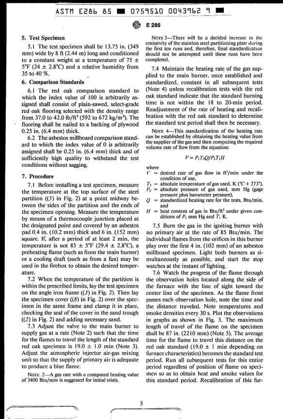 ASTM E286-85 - Method of Test for Surface Flammability of Building Materials Using an 8-Ft. (2.44-M) Tunnel Furnace (Withdrawn 1991)