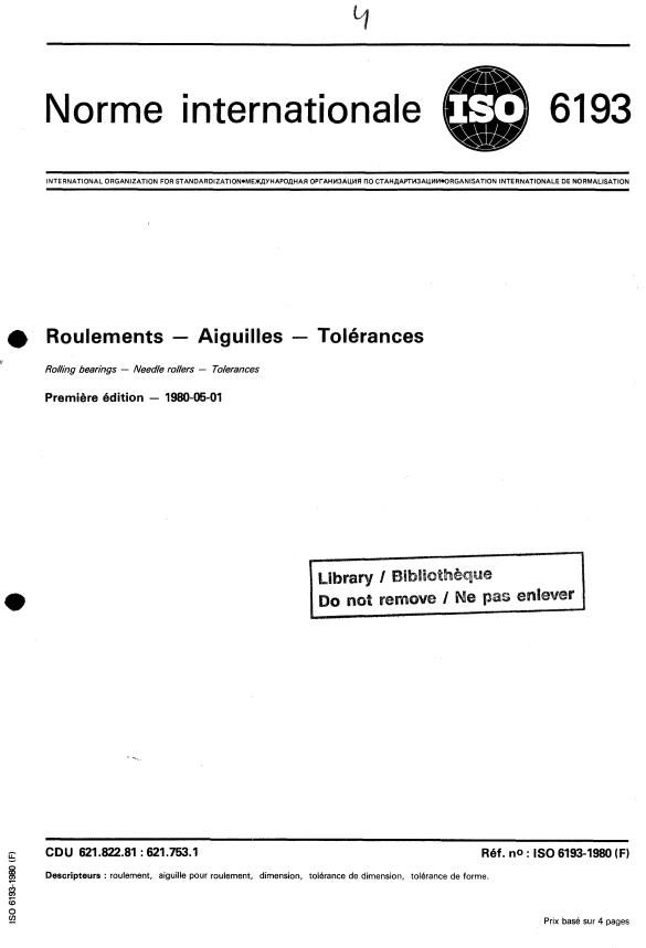 ISO 6193:1980 - Roulements -- Aiguilles -- Tolérances