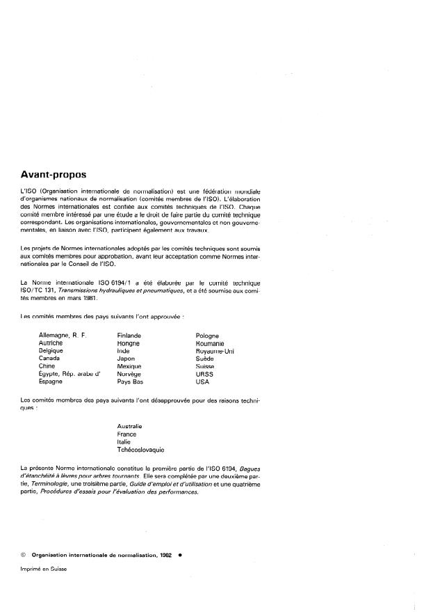 ISO 6194-1:1982 ISO 6194-1:1982 - Bagues d'étanchéité a levre pour arbres tournants - Page 2 preview