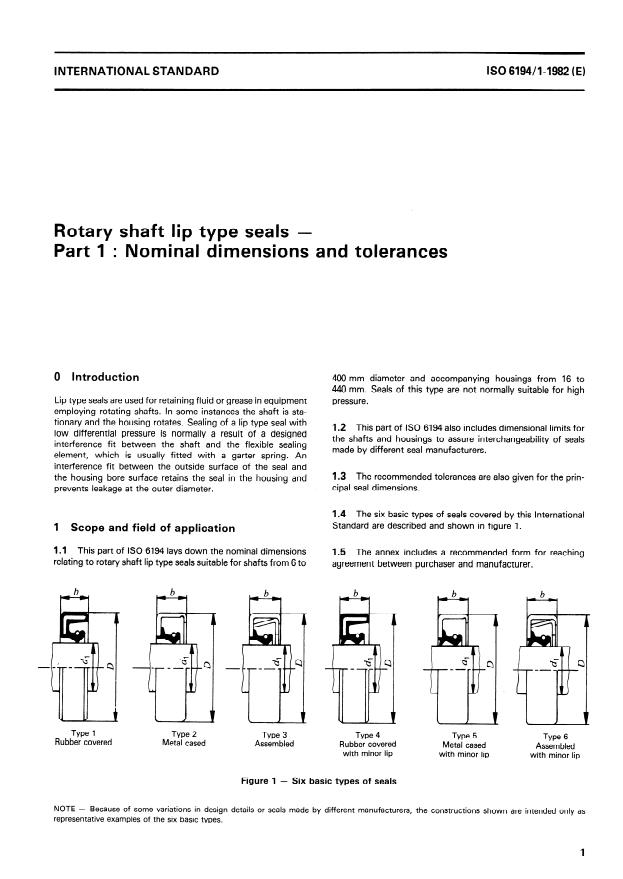 ISO 6194-1:1982 - Rotary shaft lip type seals