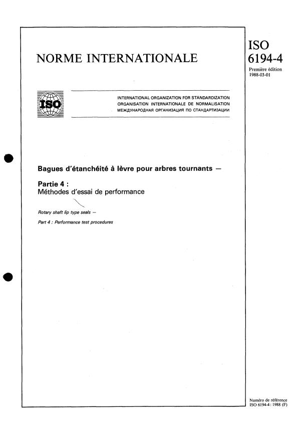 ISO 6194-4:1988 - Bagues d'étanchéité a levre pour arbres tournants