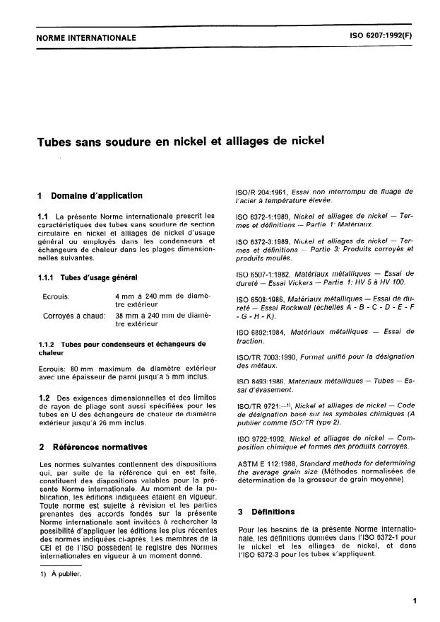 ISO 6207:1992 - Tubes sans soudure en nickel et alliages de nickel