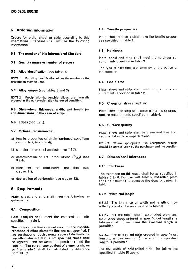 ISO 6208:1992 ISO 6208:1992 - Nickel and nickel alloy plate, sheet and strip - Page 4 preview