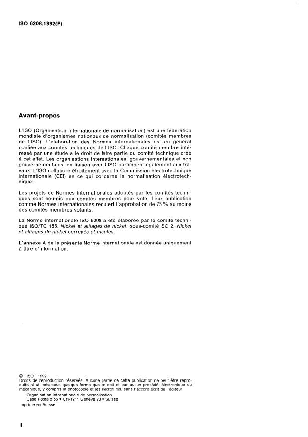 ISO 6208:1992 ISO 6208:1992 - Plaques, tôles et bandes en nickel et alliages de nickel - Page 2 preview