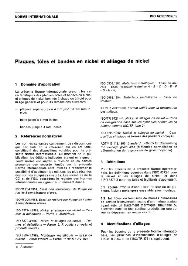 ISO 6208:1992 - Plaques, tôles et bandes en nickel et alliages de nickel