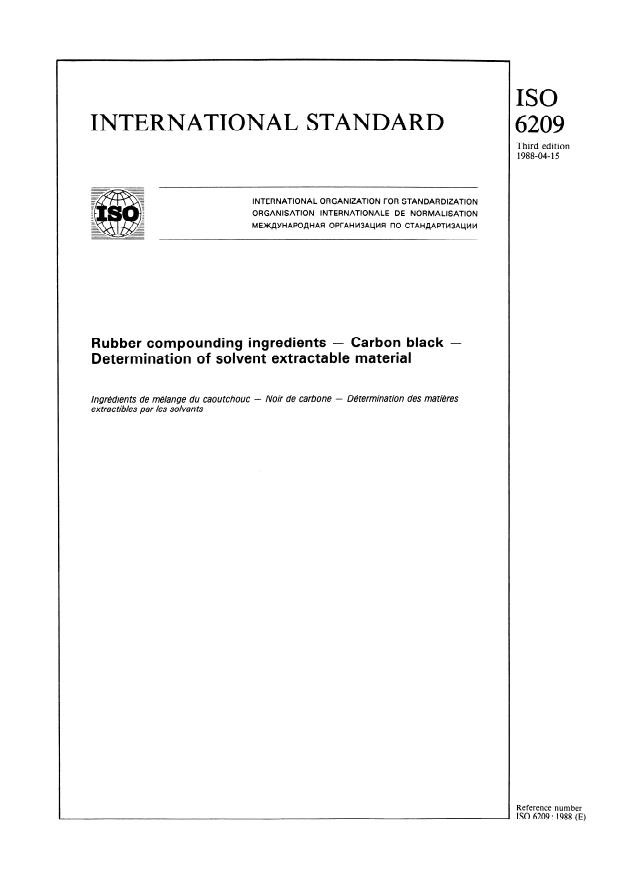 ISO 6209:1988 - Rubber compounding ingredients -- Carbon black -- Determination of solvent extractable material
